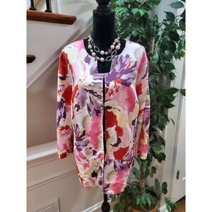 Maggie Barnes Women's Multicolor Floral Linen Long Sleeve Hook Front Jacket 2X